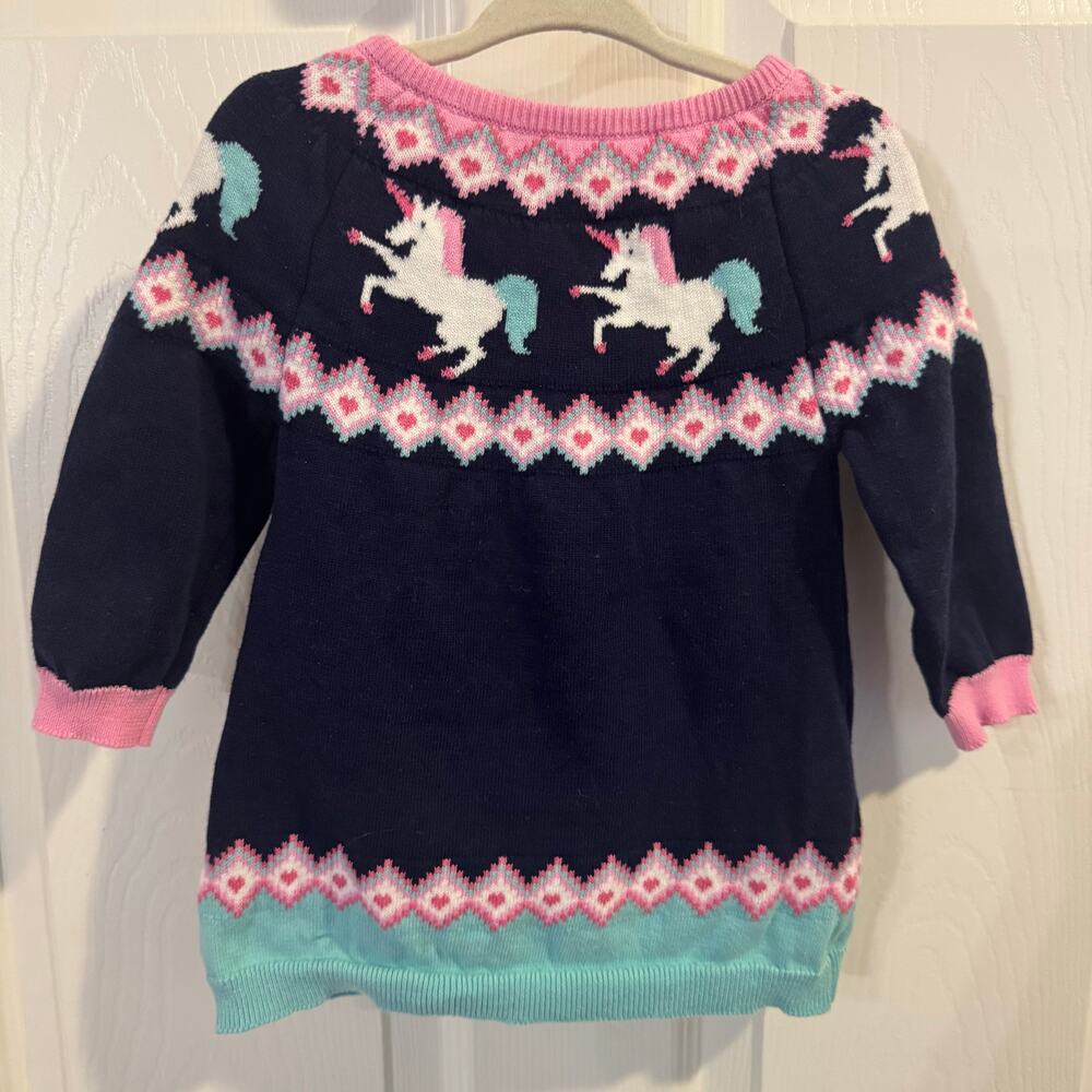 Lily & Jack Fair Isle Unicorn Navy Sweater Dress Longsleeved Size 6-12 Months v